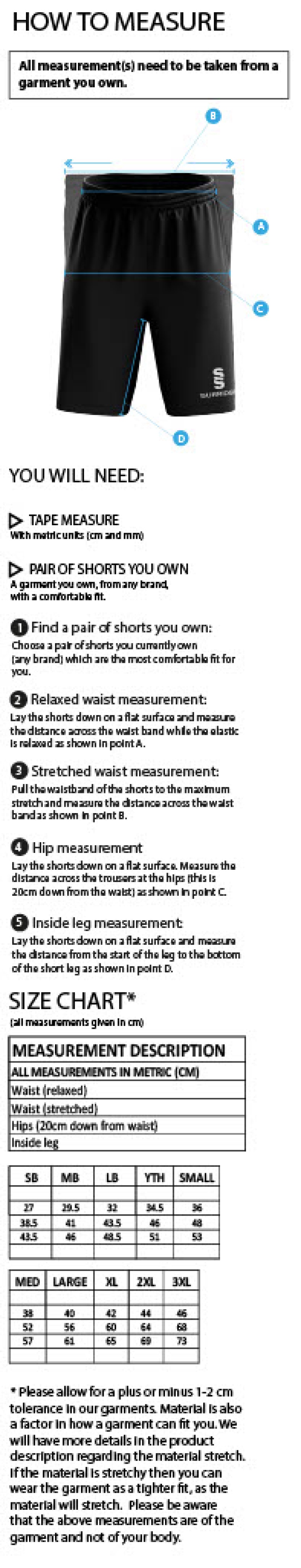 Griff and Coton CC - Women's Rip Stop Training Shorts - Size Guide