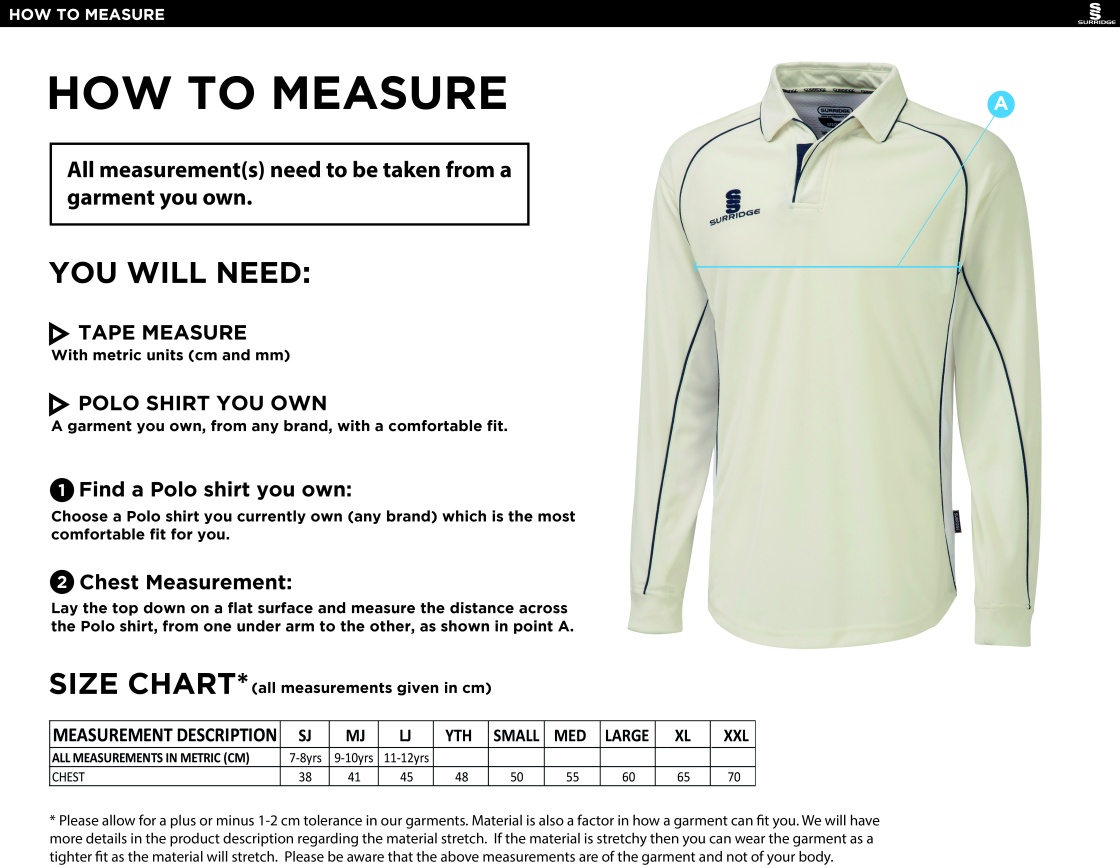 Griff and Coton CC - L/S Prem shirt - Size Guide