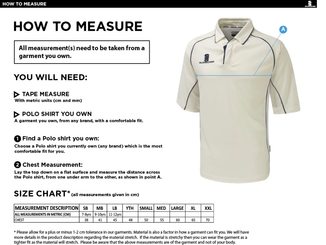 Griff and Coton CC - S/S Prem 3/4 shirt - Size Guide