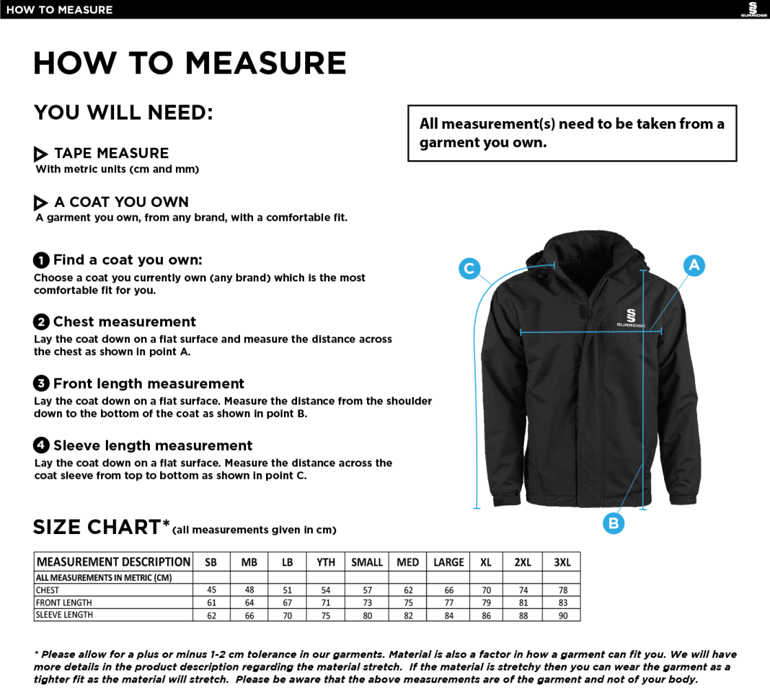 Griff and Coton CC - Fleece Lined Jacket - Size Guide
