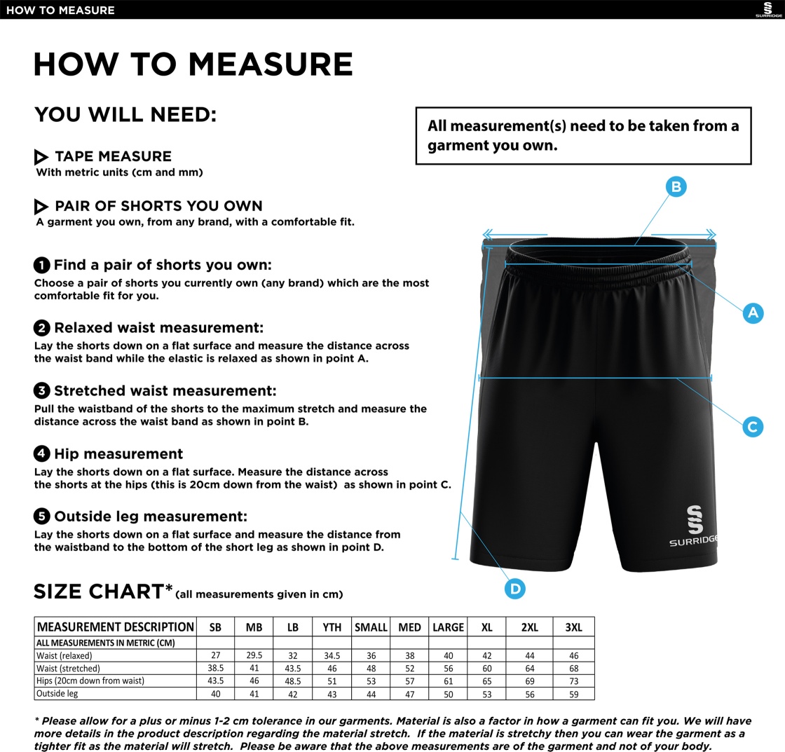 Griff and Coton CC - Rip Stop Training Shorts - Size Guide