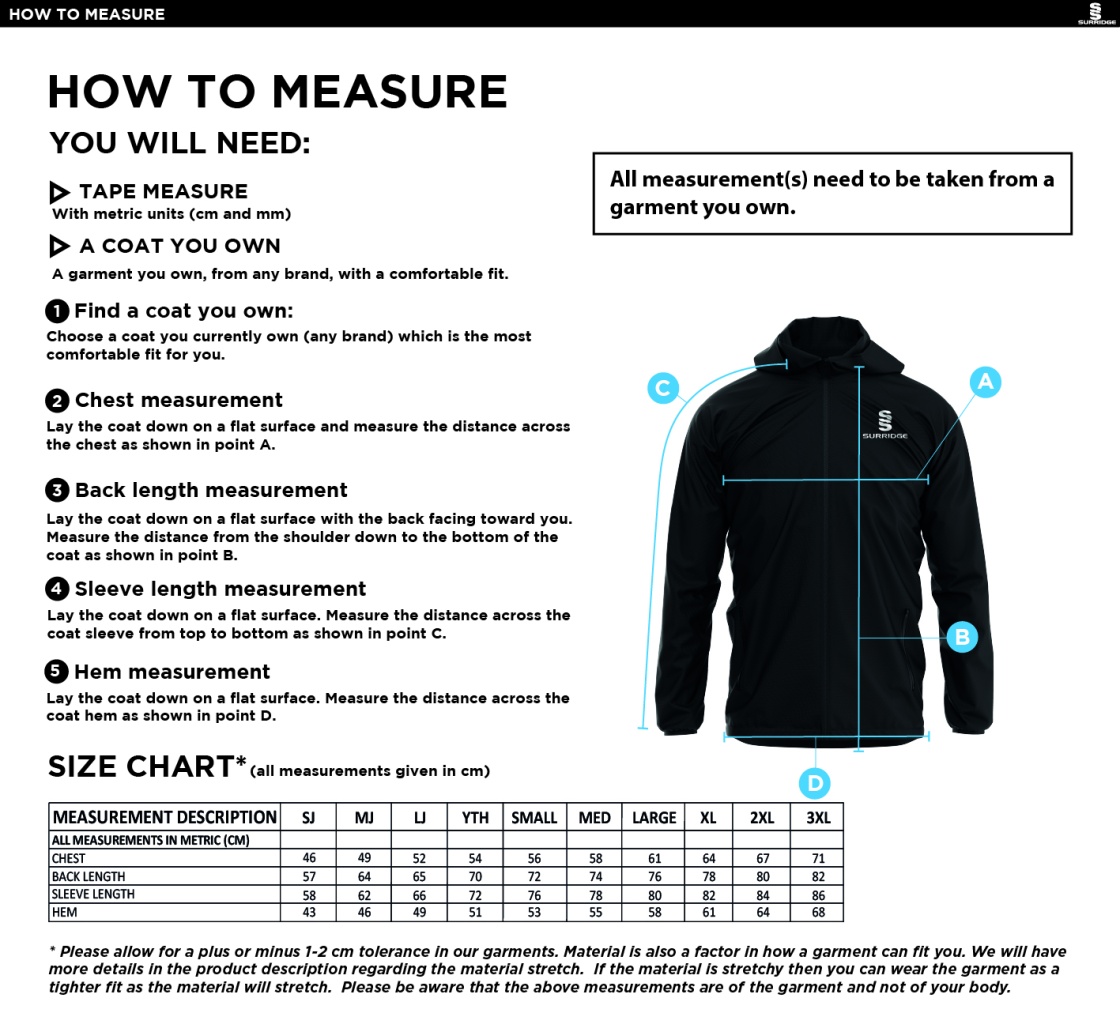 GRIFF AND COTTON Dual Elite 1/4 Zip Hoody / Rain Jacket : Black - Size Guide