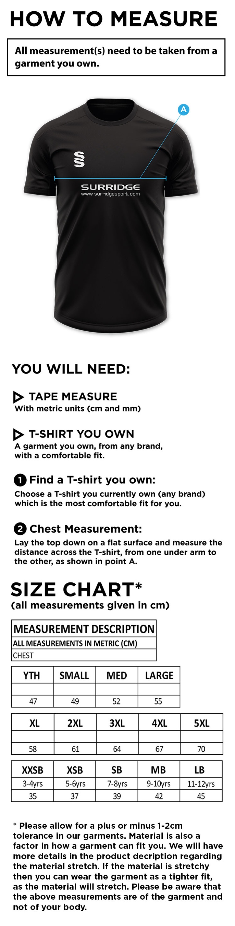 Griff and Coton CC - Blade Polo Shirt - Size Guide