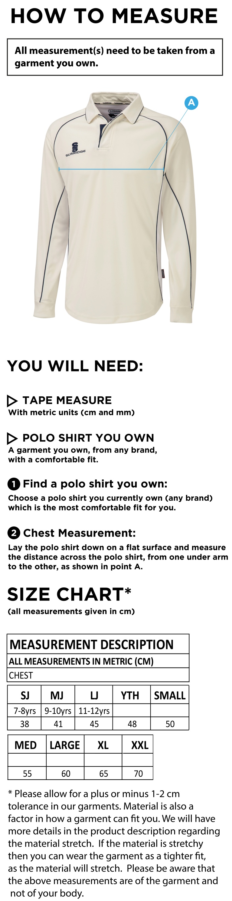 Griff and Coton CC - L/S Prem shirt - Size Guide