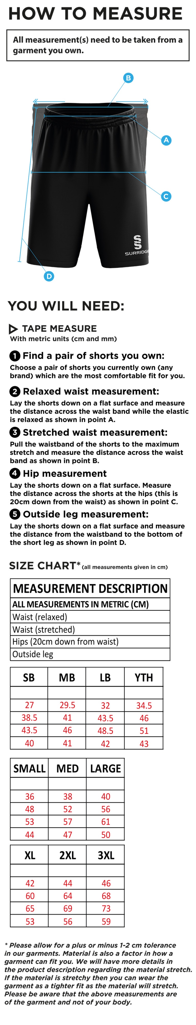 Griff and Coton CC - Blade Shorts - Size Guide