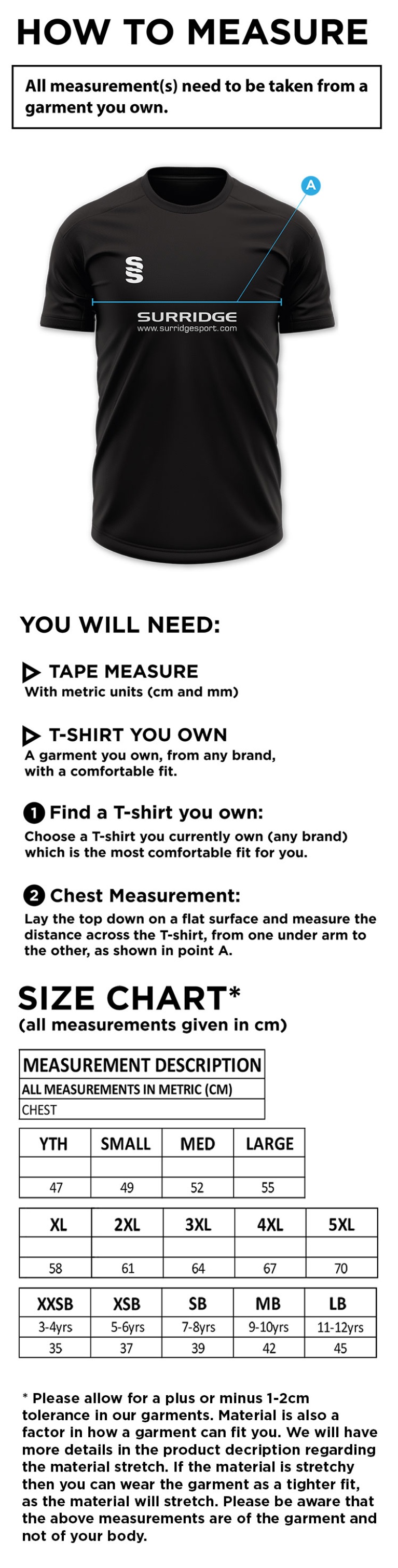 Griff and Coton CC - Blade Training Shirt - Size Guide