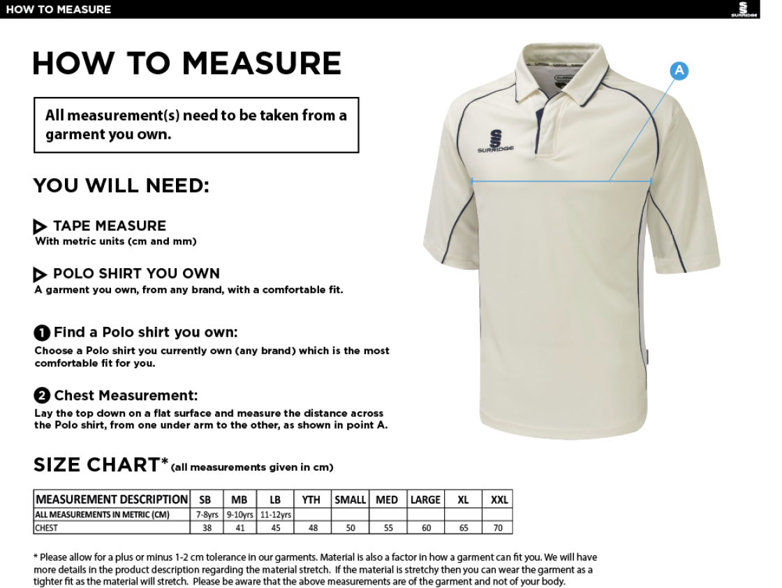 Griff and Coton CC - S/S Prem 3/4 shirt - Size Guide