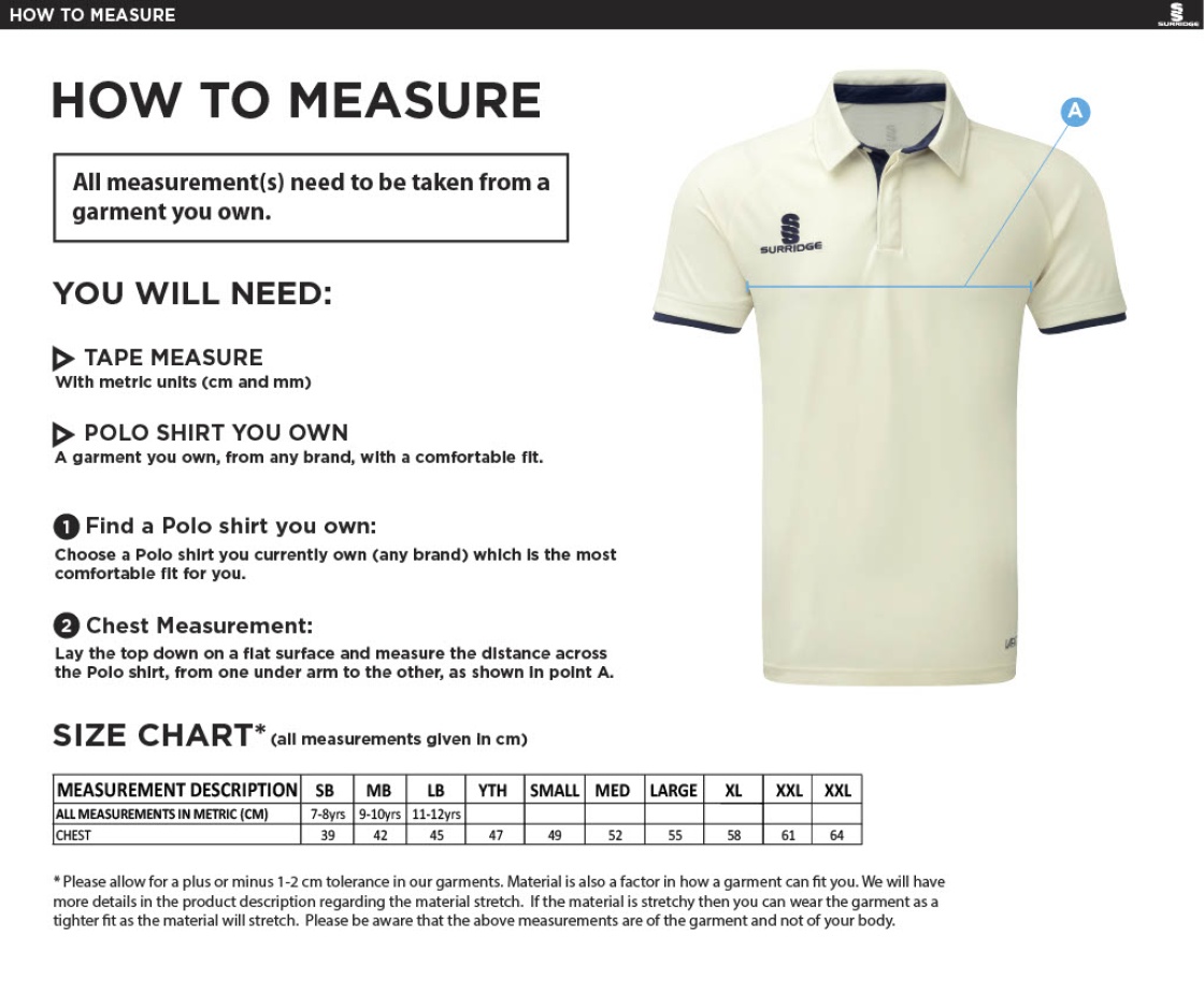 GRIFF AND COTTON Dual Cricket Shirt Short Sleeve - Size Guide