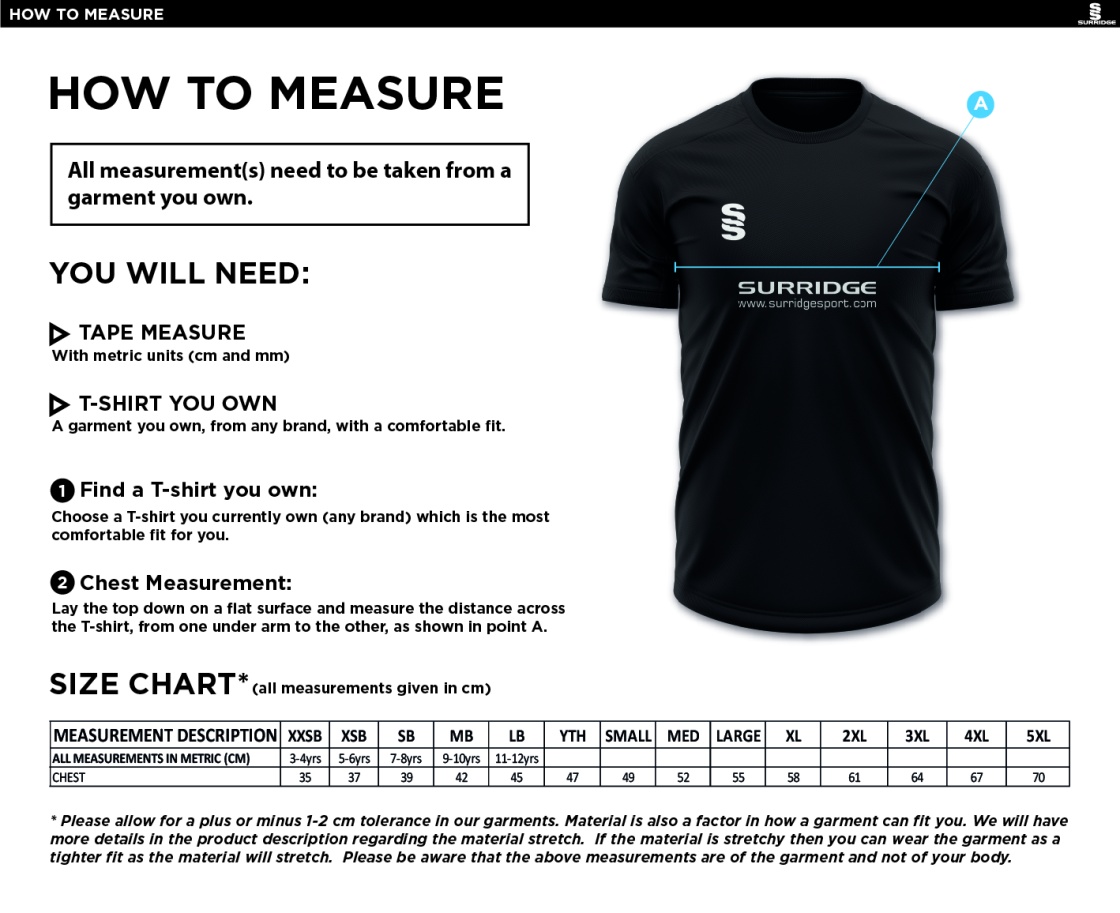 Griff and Coton CC - Blade Training Shirt - Size Guide