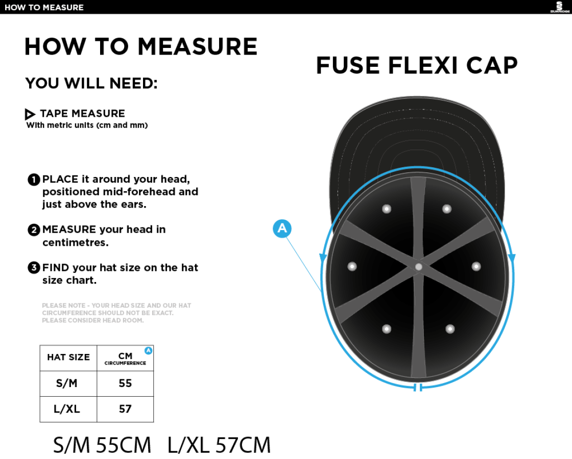 GRIFF AND COTTON Fuse Flexi Cap - Black - Size Guide