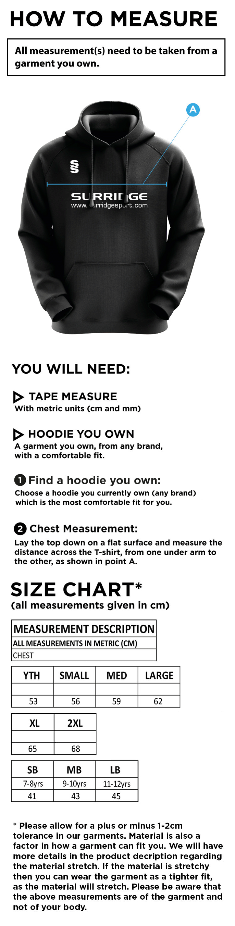 Griff and Coton CC - Blade Hoody - Size Guide